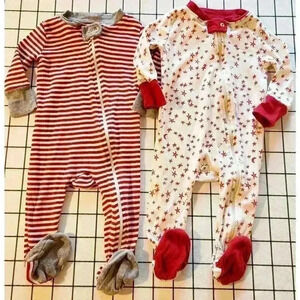 BURT‎ BEES HOLIDAY STRIPED SLEEPER BUNDLE 3-6MOS UNISEX